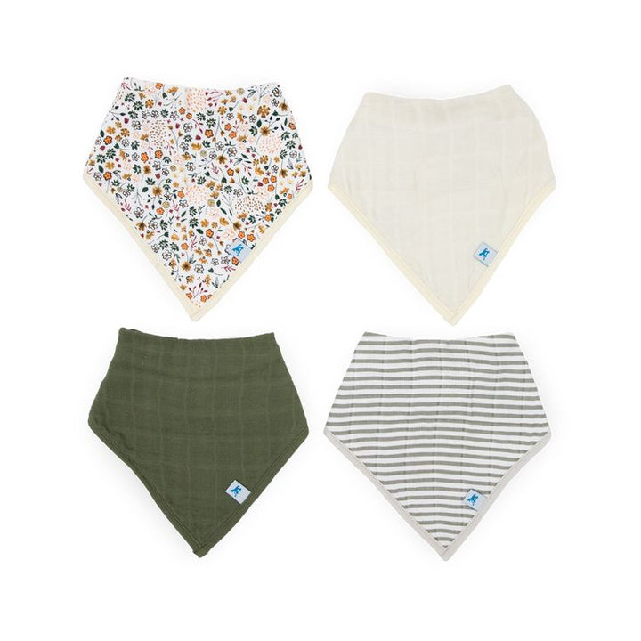 Cotton Muslin + Fleece Bandana Bib 4 Pack - Pressed Petals