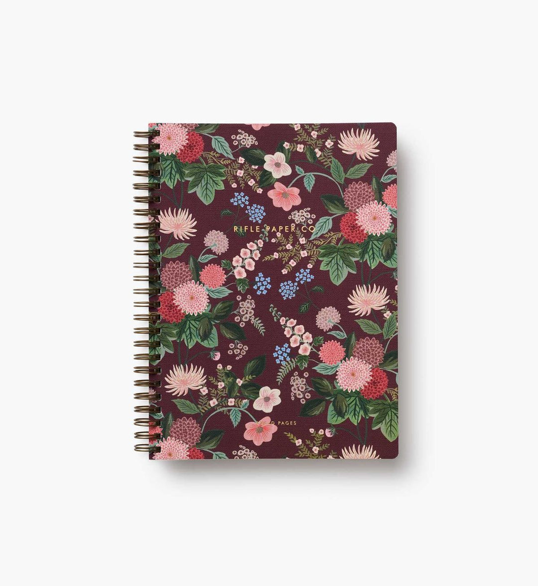 Floral notebook with a spiral binding on a white background