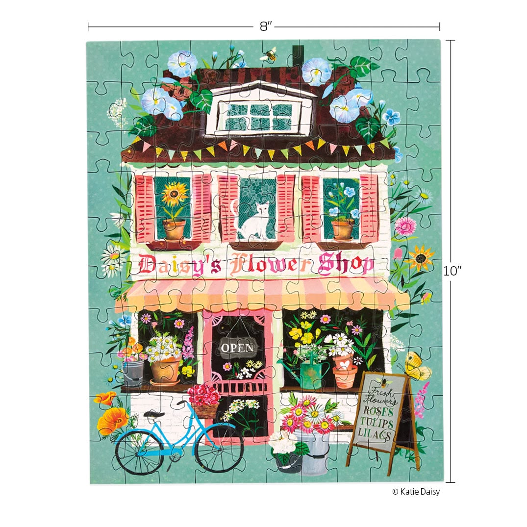 Jigsaw puzzle of a flower shop with dimensions indicated