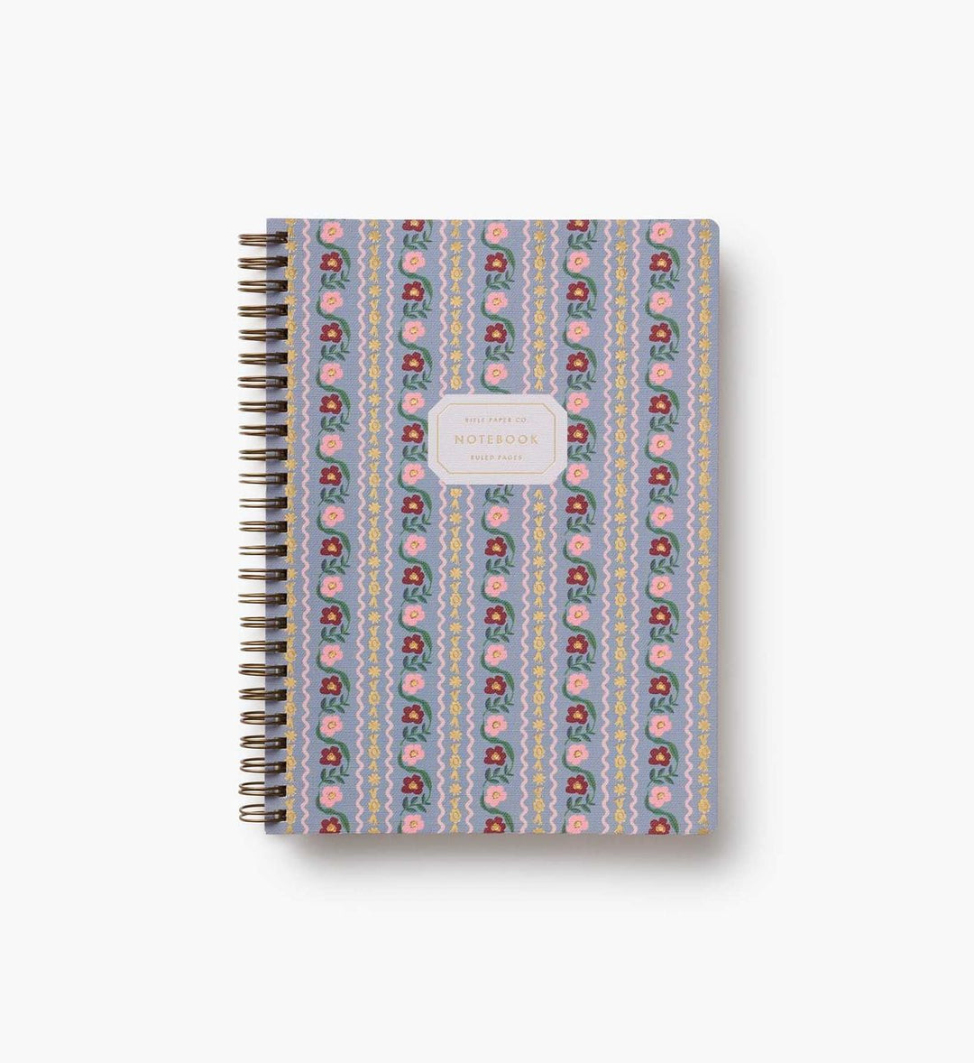 Patterned notebook with a visible brand label on a white background