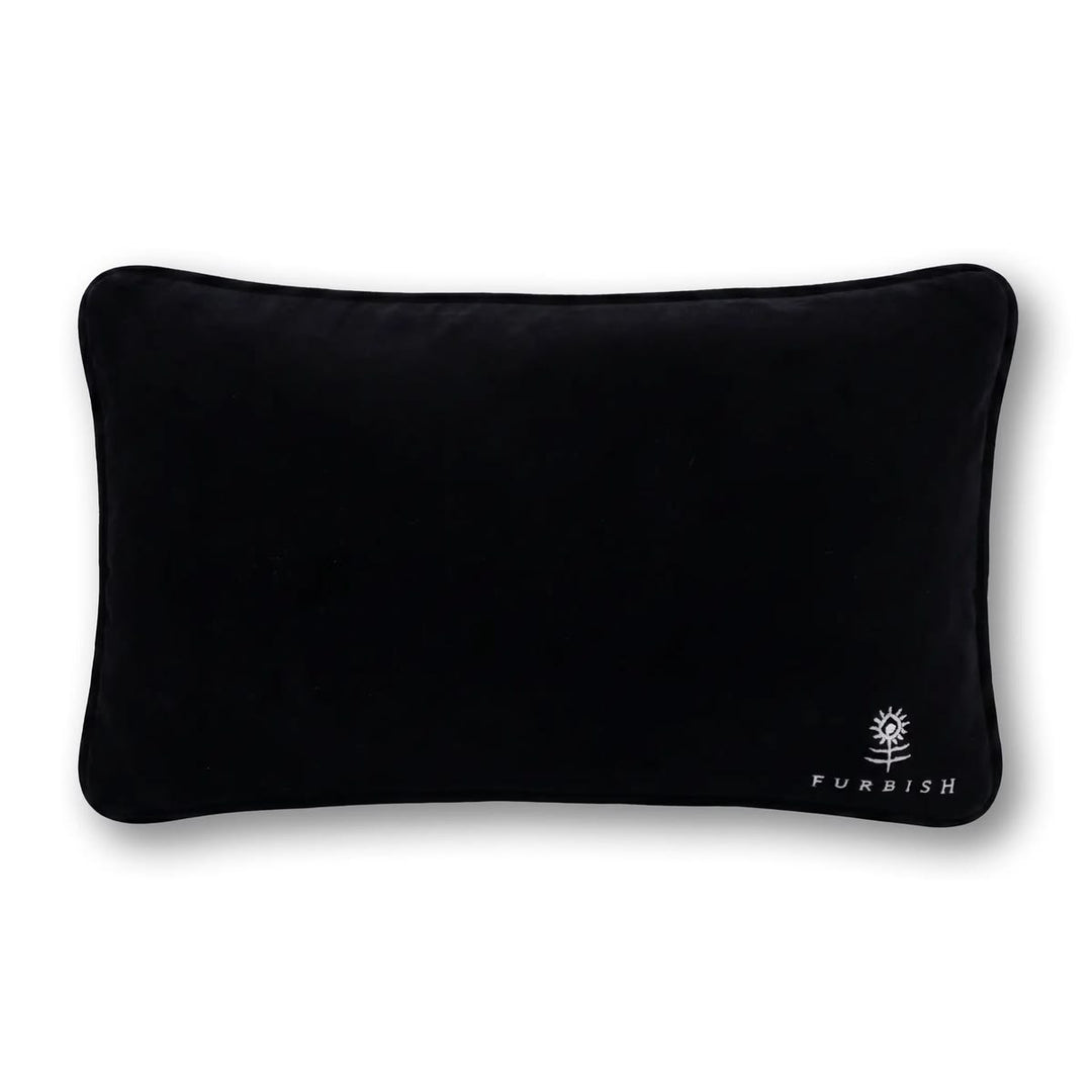 A black rectangular lumbar pillow with rounded corners, shown against a plain white background. The bottom right corner features a small white embroidered logo for 'FURFISH'.