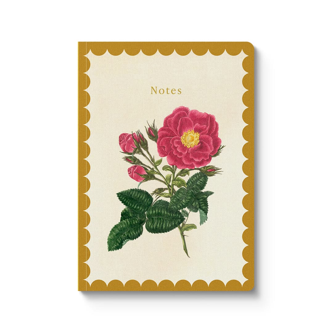Notebook with floral design and 'Notes' text on a white background