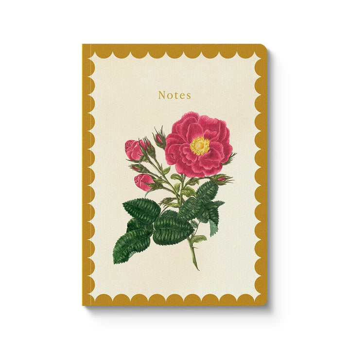 Notebook with floral design and 'Notes' text on a white background