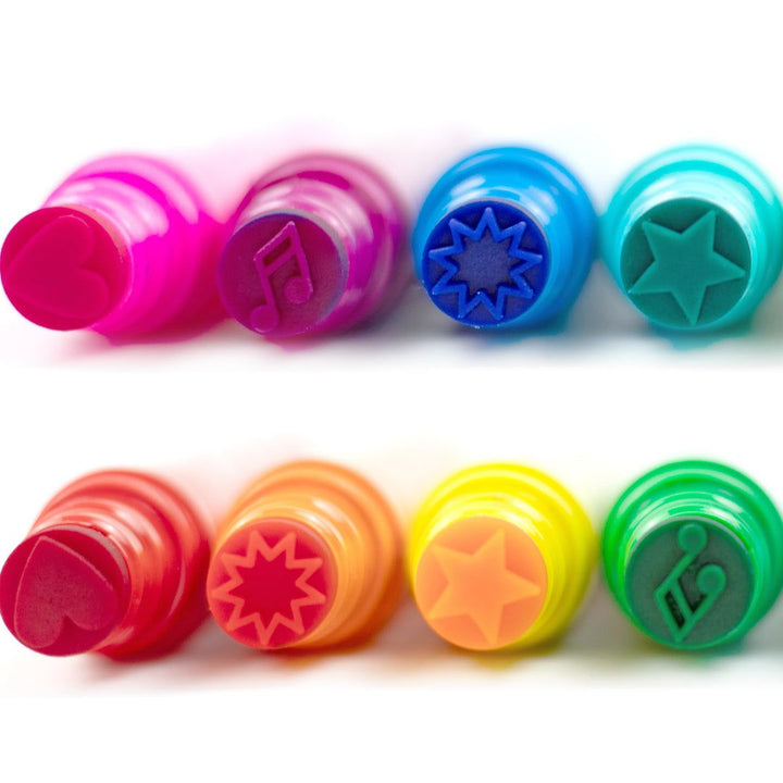 Set of colorful stampers with various shapes on a white background