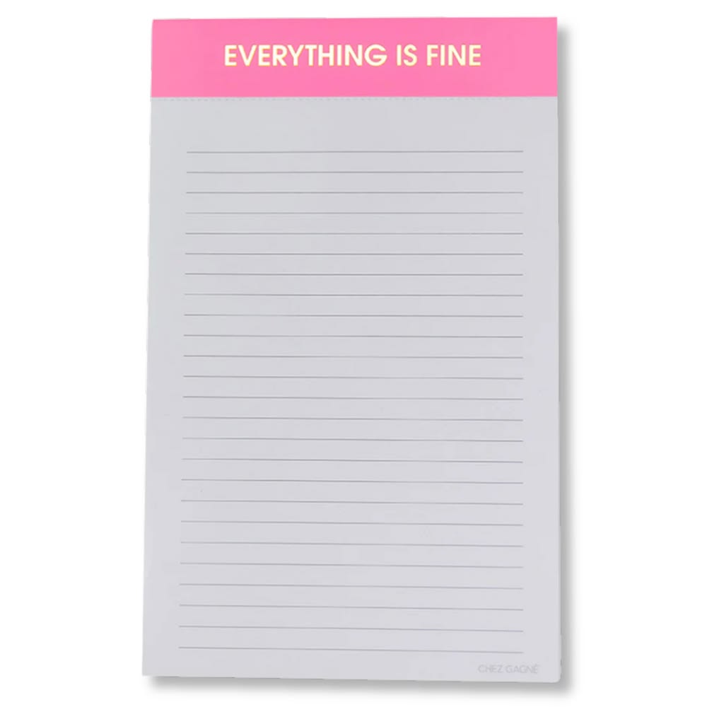 Notepad with 'Everything is Fine' on a pink banner at the top