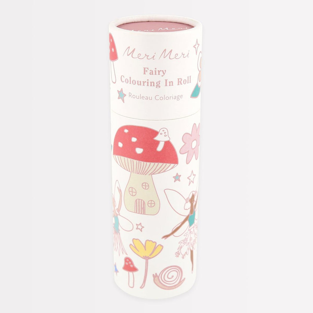 Colouring in roll with fairy design on a white background