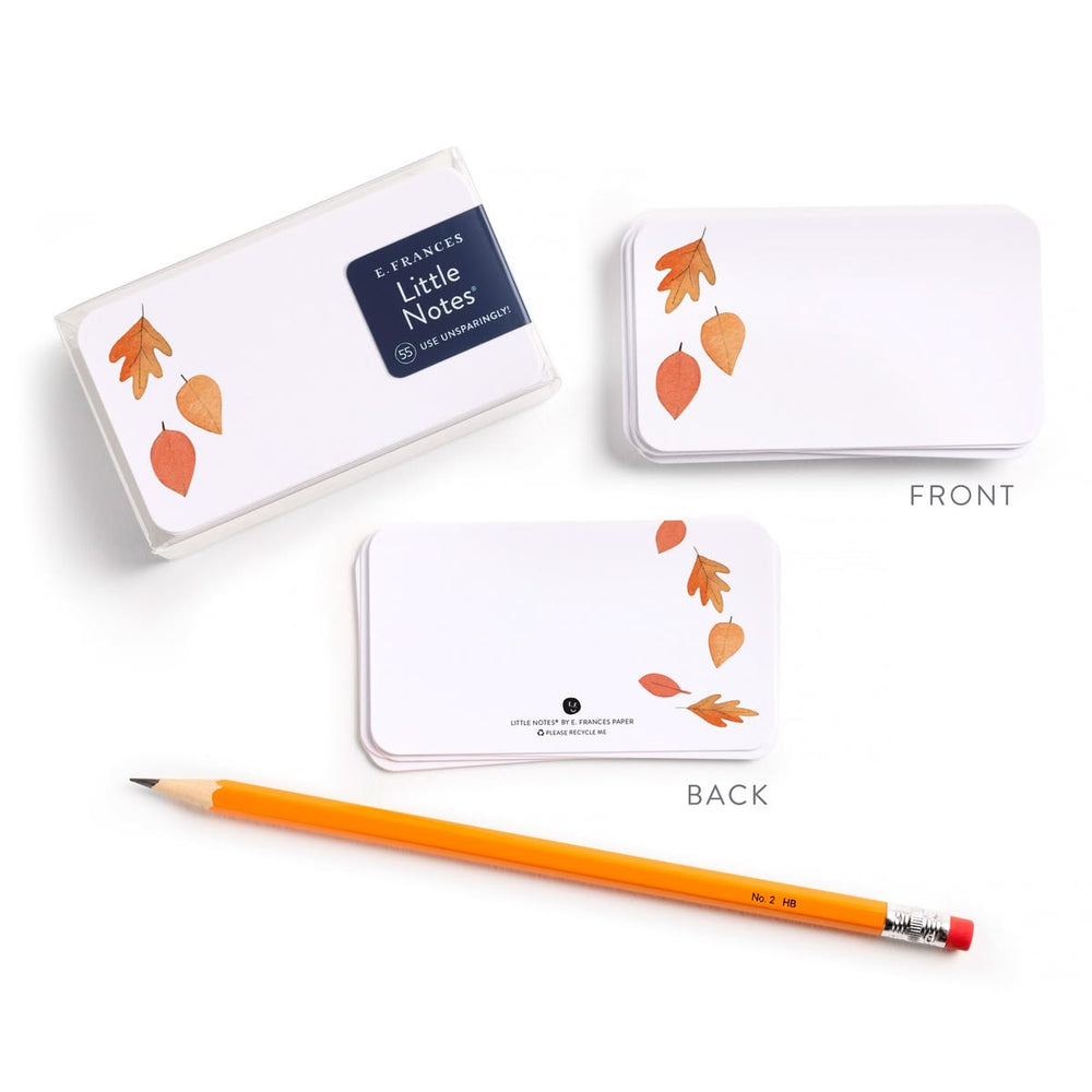 Small notebook with leaf design, orange pencil, and 'Little Notes' packaging on a white background