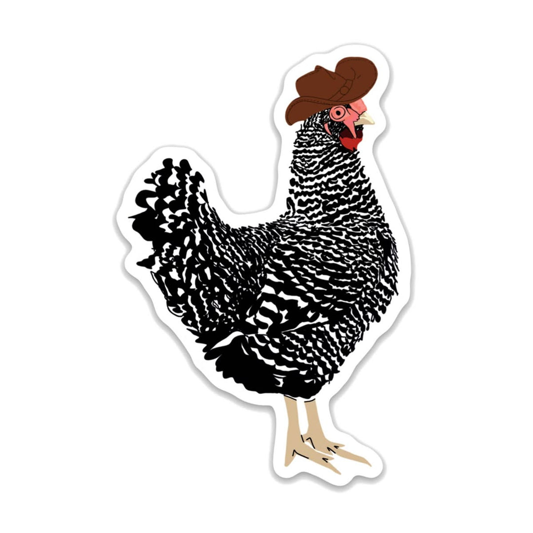 Rooster wearing a cowboy hat on a white background