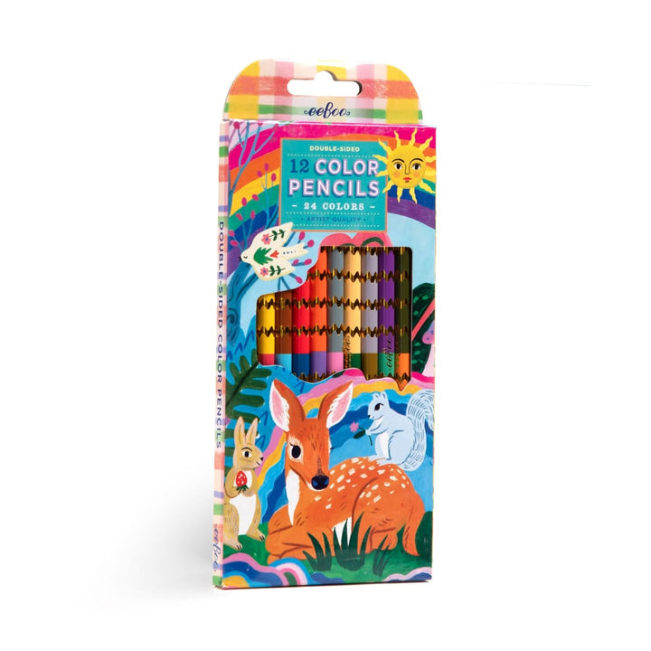 Pack of color pencils with animal illustrations on a colorful packaging