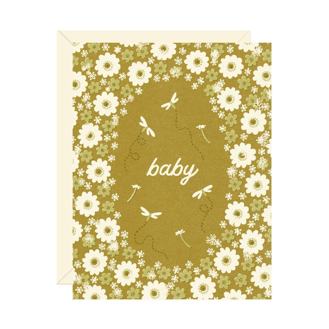 Flowers and Dragonflies Baby Greeting Card