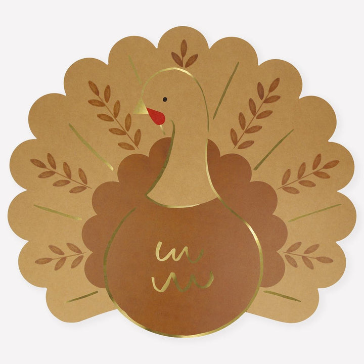 Card with a turkey design and leaf pattern on a white background