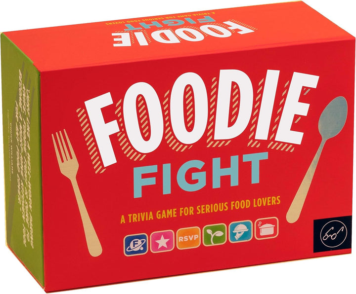 Box of 'Foodie Fight' trivia game with red and green design