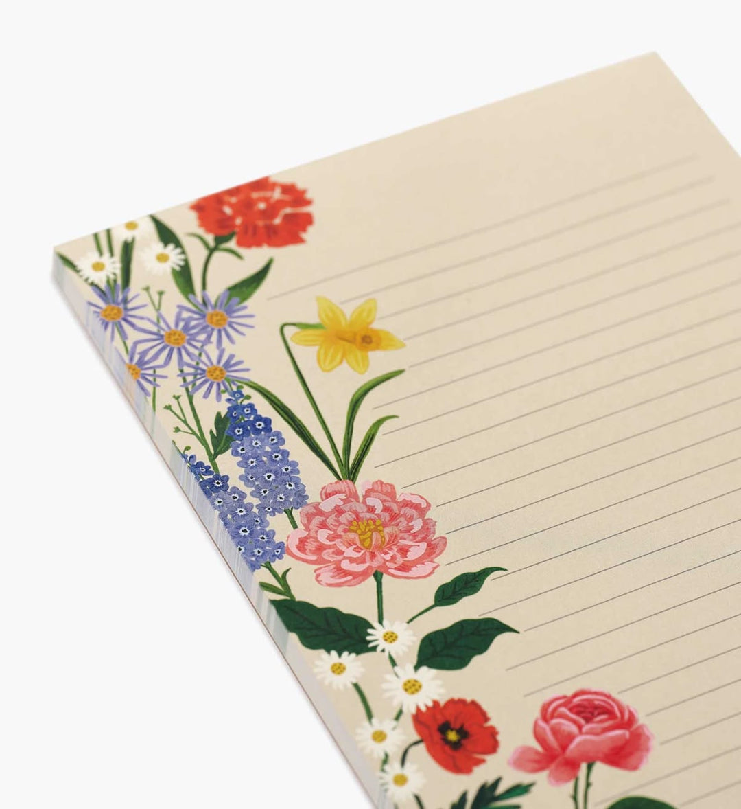 Floral design notepad with colorful flowers on a white background