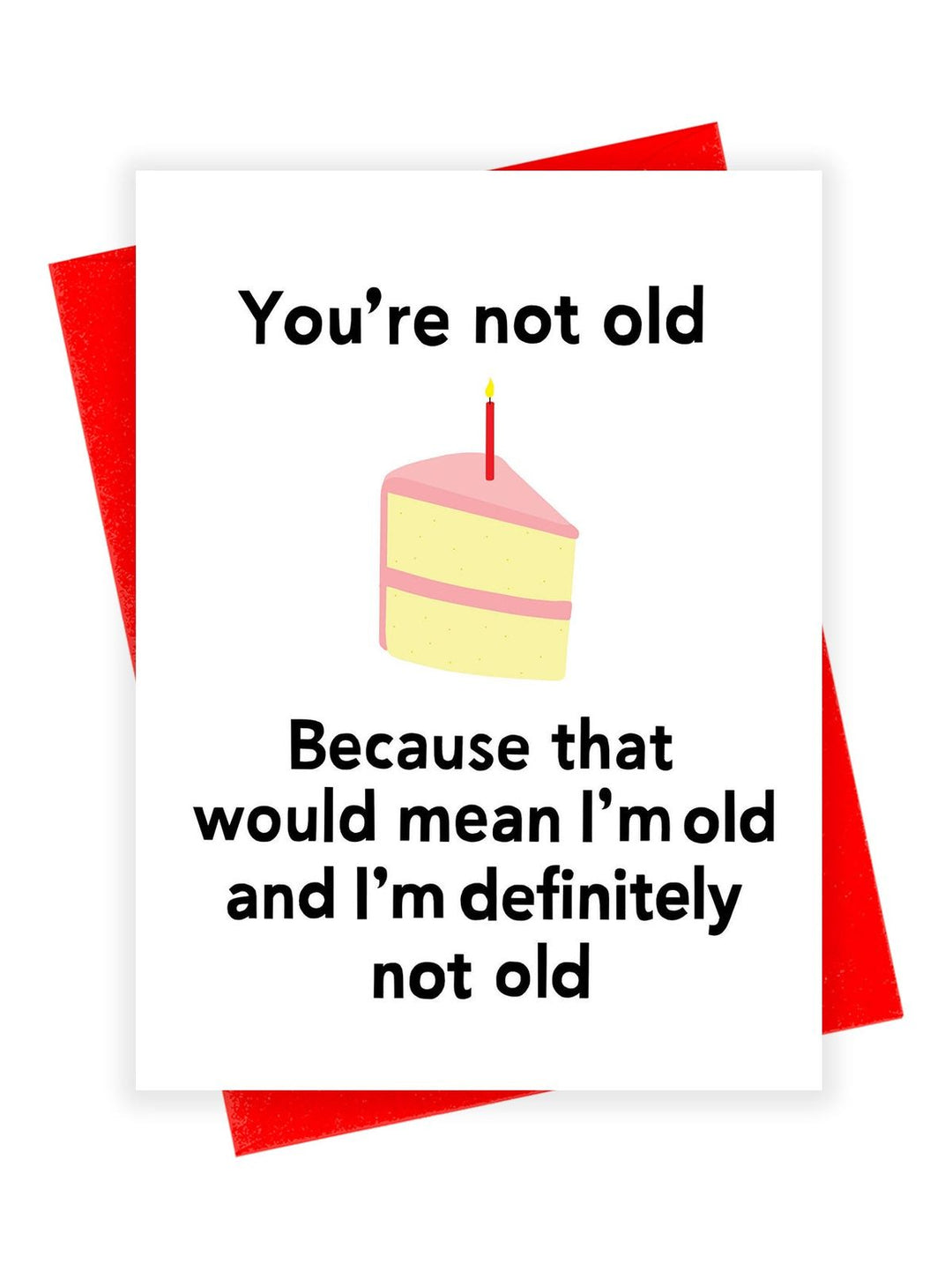 Birthday card with a slice of cake and text on a white background