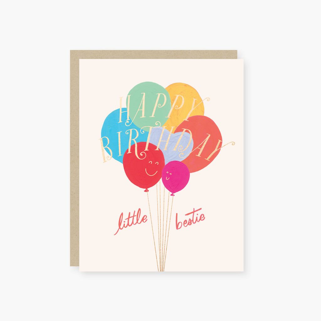 Greeting card with colorful balloons and 'Happy Birthday' text on a white background