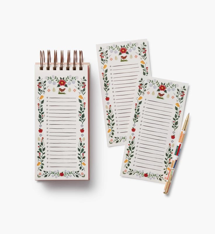 Notebook with floral design on a white background