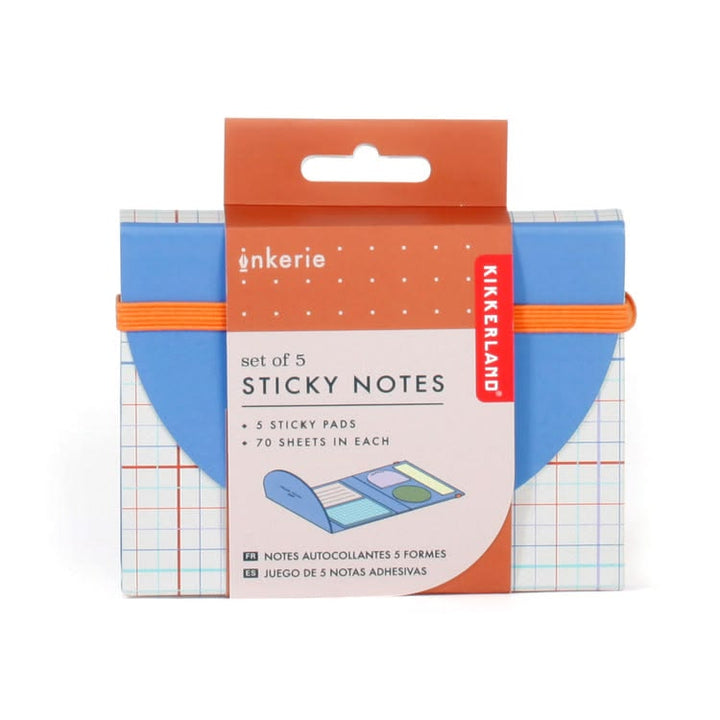 Packaging of Kikkerland sticky notes with grid designs on a white background