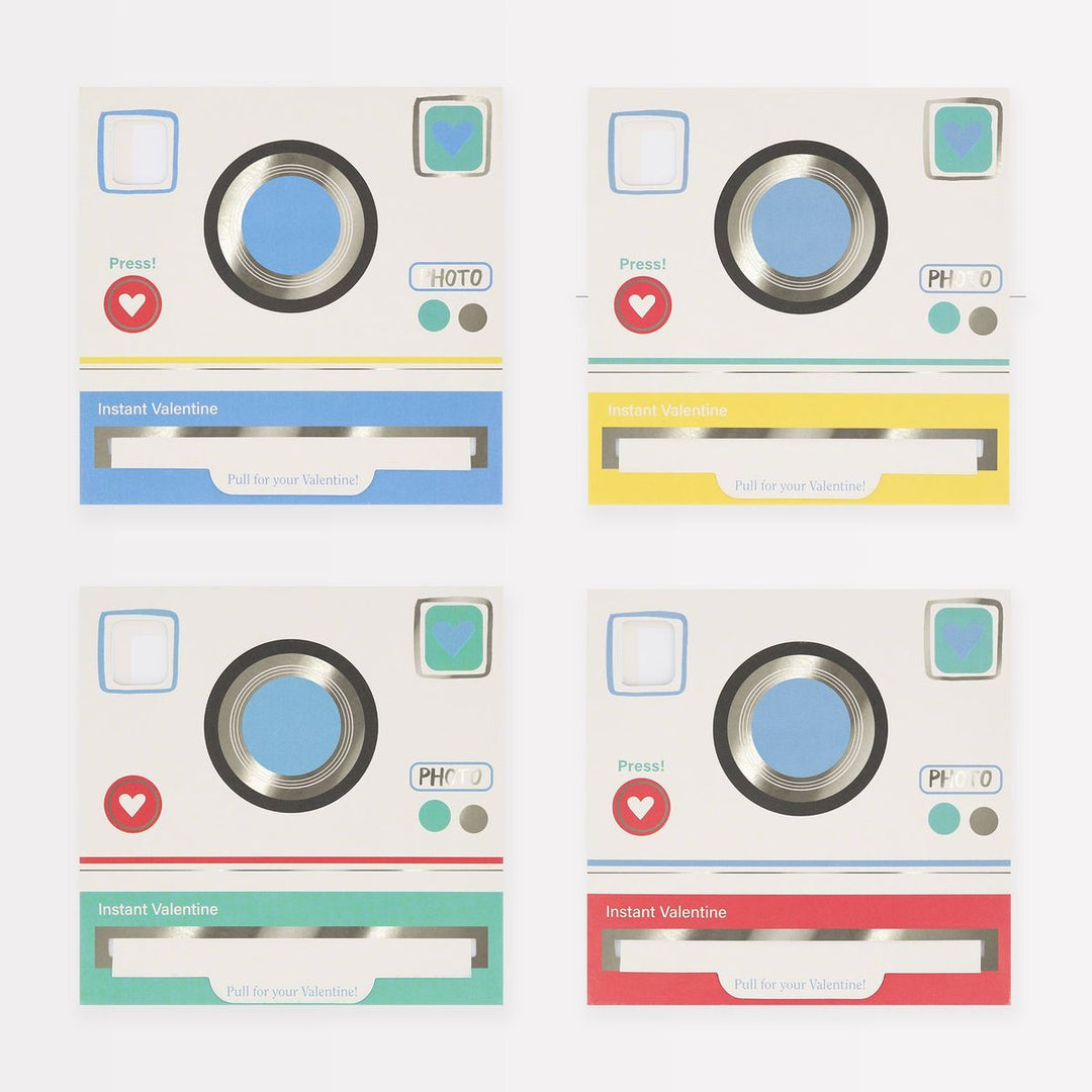 Four retro-style cameras with colorful design on a white background