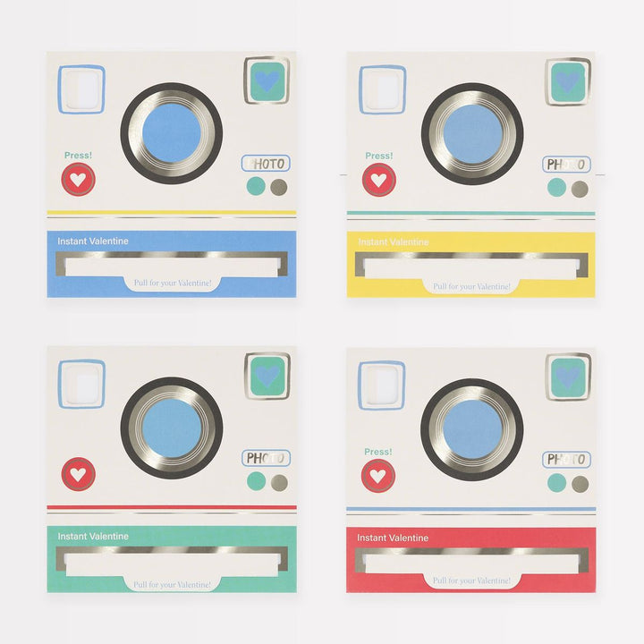 Four retro-style cameras with colorful design on a white background