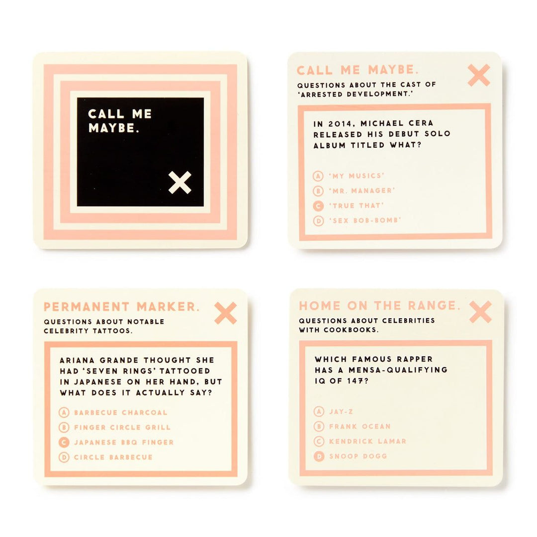 Set of four cards with text and questions on a white background