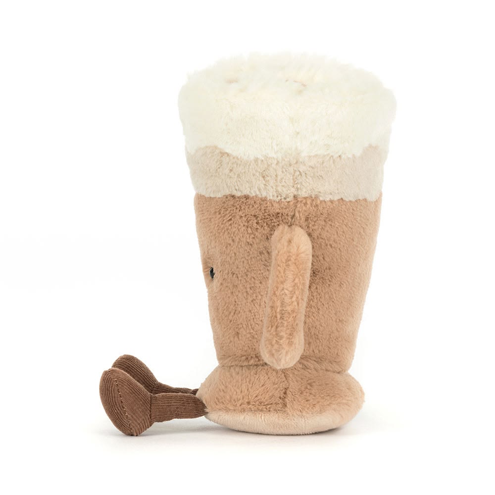 Plush toy resembling a boot with a white top and brown bottom on a white background