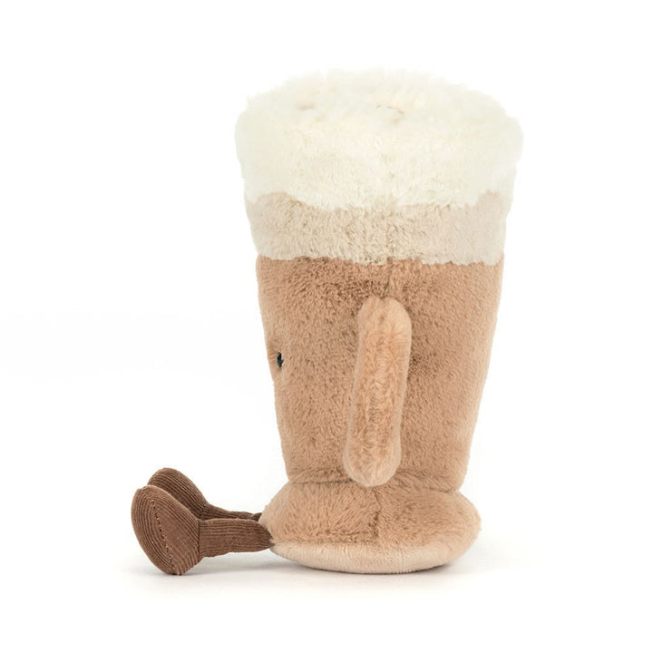 Plush toy resembling a boot with a white top and brown bottom on a white background