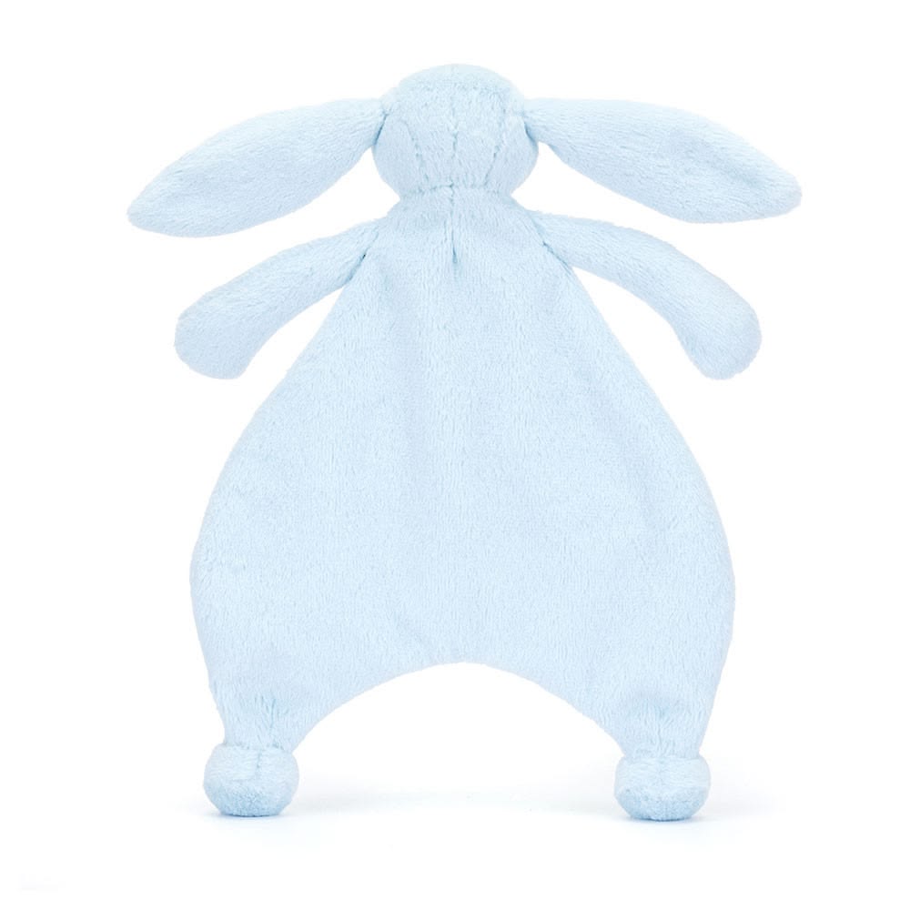 Blue plush bunny toy on a white background
