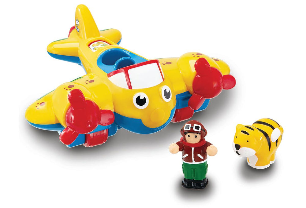 Toy airplane with a pilot figure and tiger character on a white background