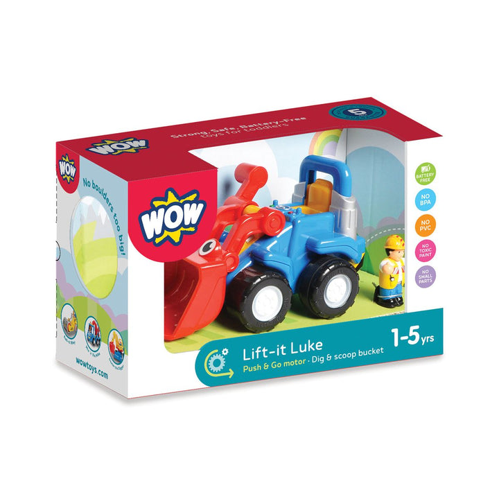 Toy truck packaging with 'Wow' branding on a white background