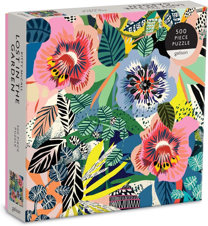 Colorful puzzle box with floral design and 'Lost in the Garden' text