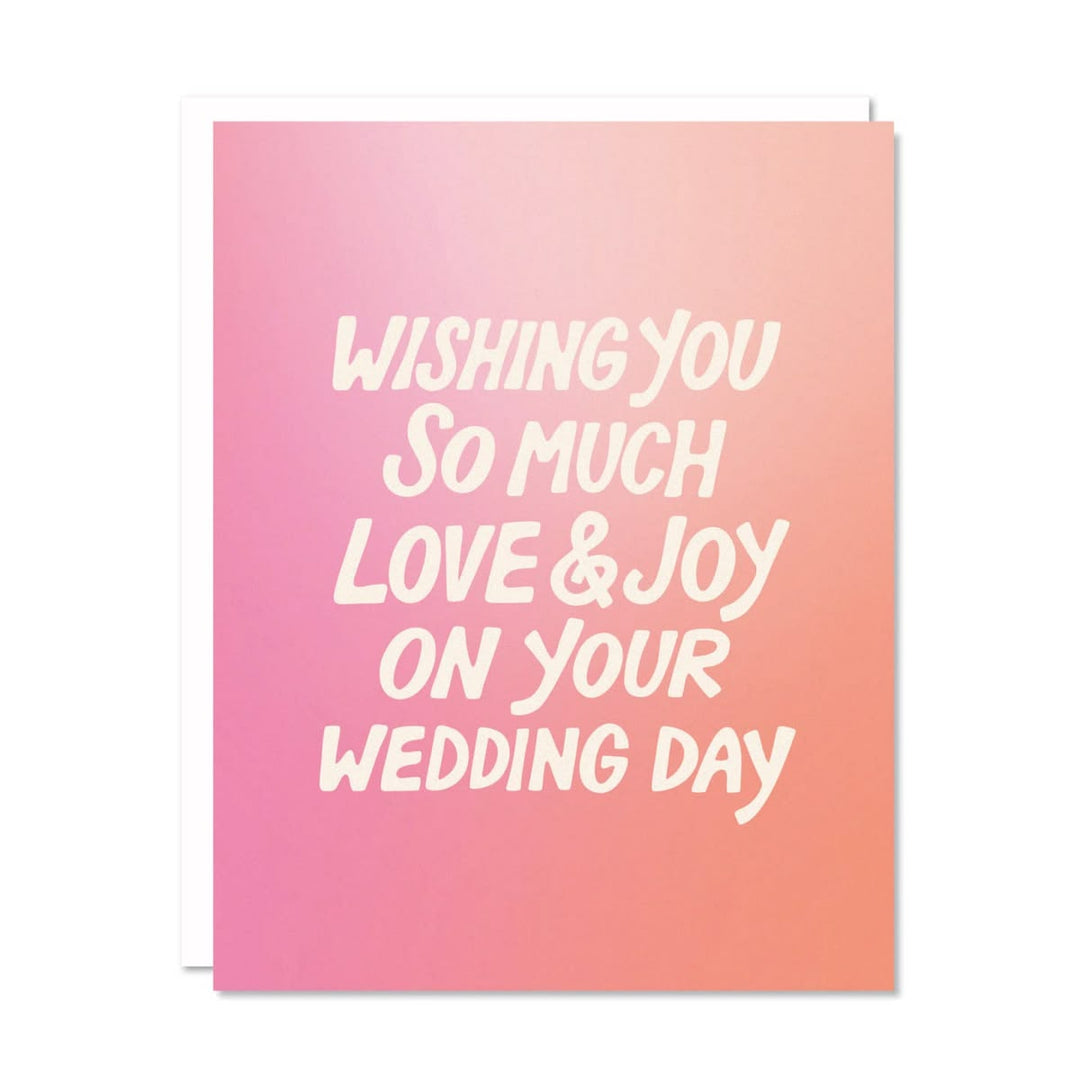 Greeting card with pink and orange gradient background and white text.