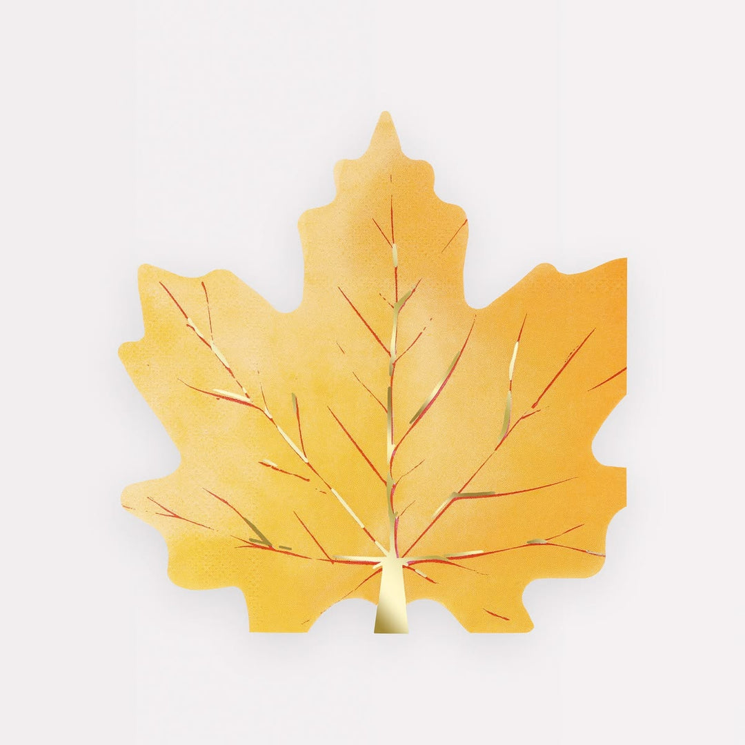 A gold maple leaf wall decor piece with metallic gold leaf texture and thin red vein details, shown against a plain white background.