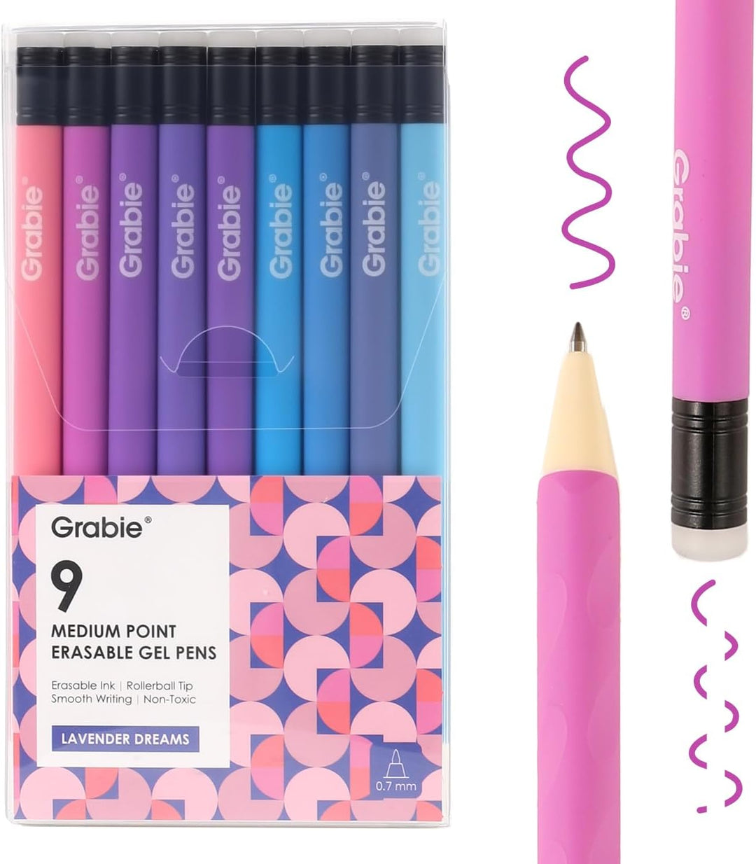 Pack of Grable erasable gel pens with a pink pen displayed in front