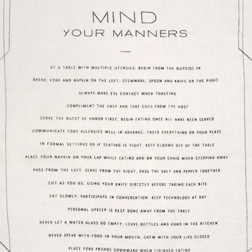Printed etiquette guide titled 'Mind Your Manners' on a white background