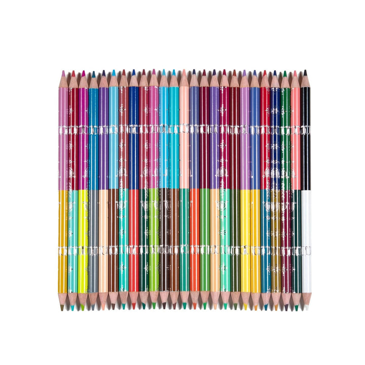 Set of colored pencils in various colors on a white background