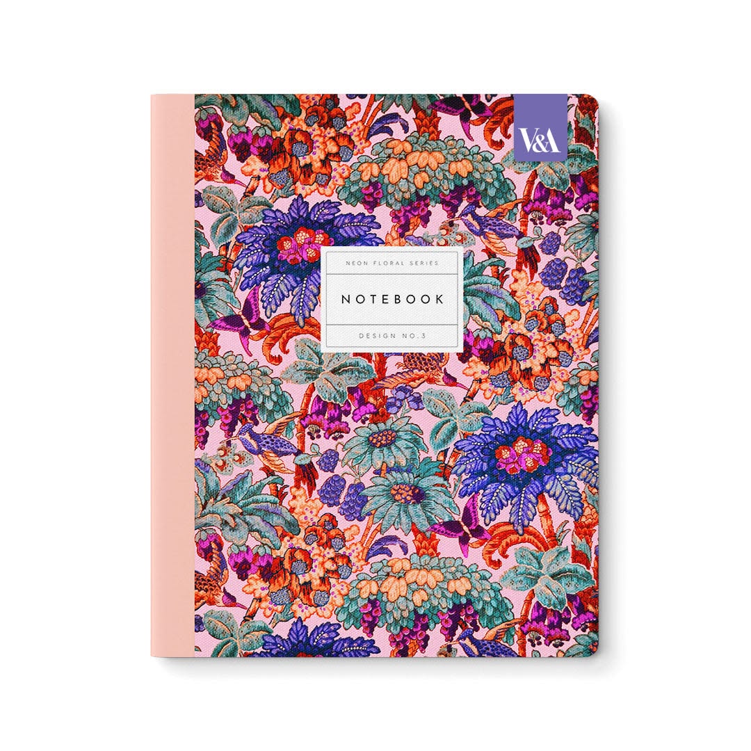 Floral notebook with a colorful design on a white background
