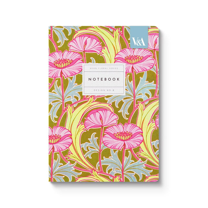Neon Floral Pink Poppies Premium Paperback Notebook
