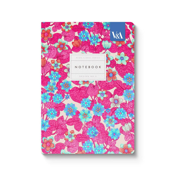 Floral patterned notebook with a visible brand logo on a white background