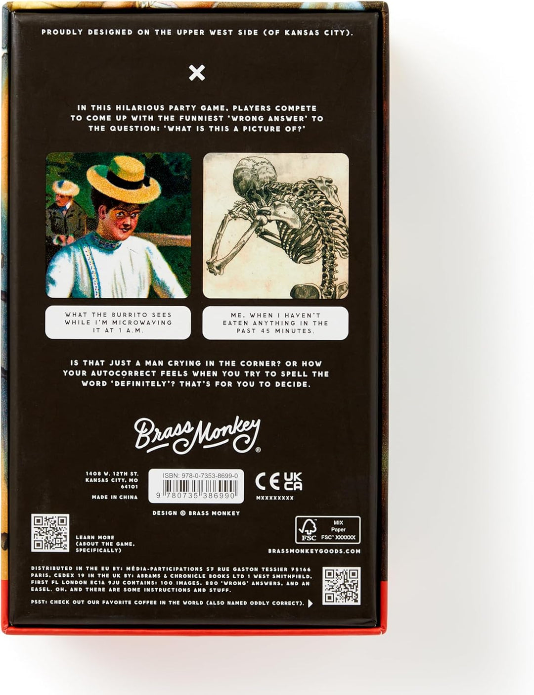 Back of a product box with text and images, featuring the brand 'Brass Monkey'.