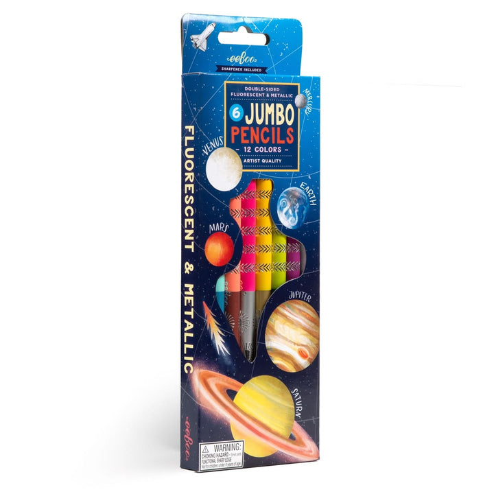 Box of Jumbo Pencils with space-themed design on a white background