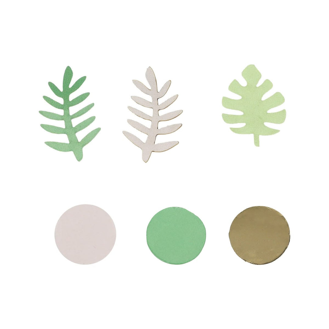 Set of five colorful leaf-shaped objects on a white background