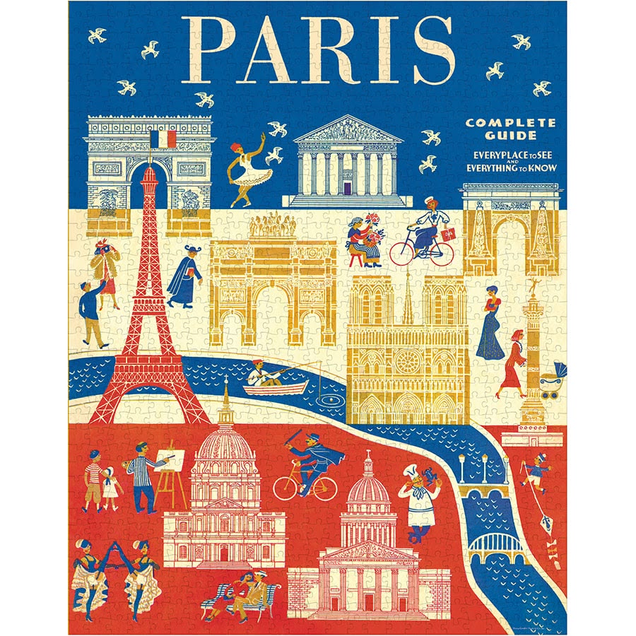 Book cover of 'Paris: Complete Guide' with illustrations of Parisian landmarks and activities.