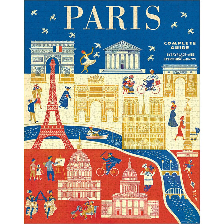 Book cover of 'Paris: Complete Guide' with illustrations of Parisian landmarks and activities.