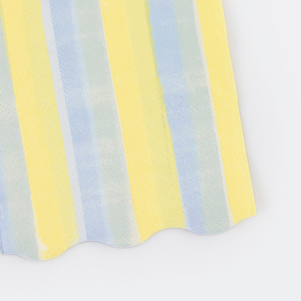 Striped fabric with yellow and light blue horizontal stripes on a white background