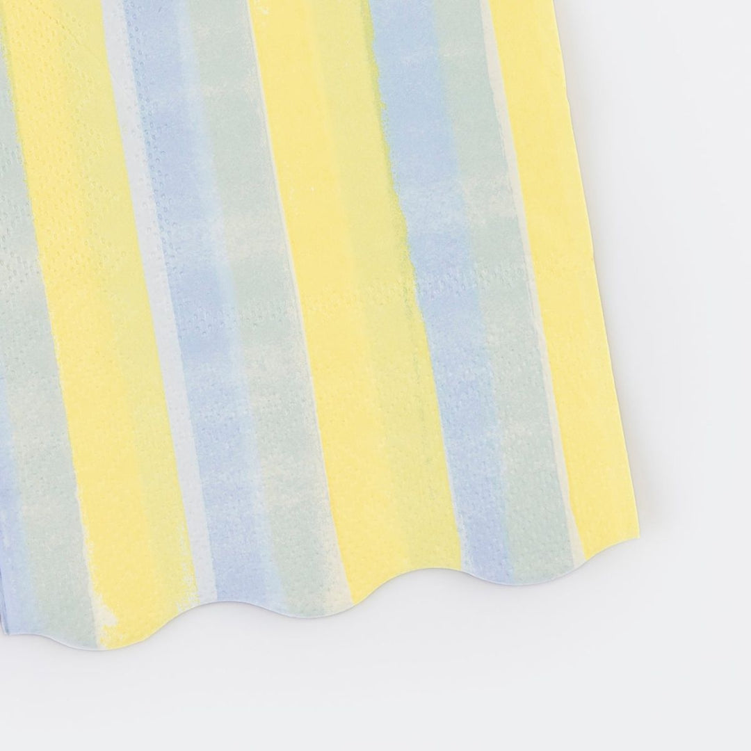 Striped fabric with yellow and light blue horizontal stripes on a white background