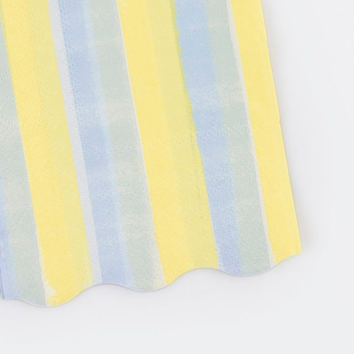 Striped fabric with yellow and light blue horizontal stripes on a white background