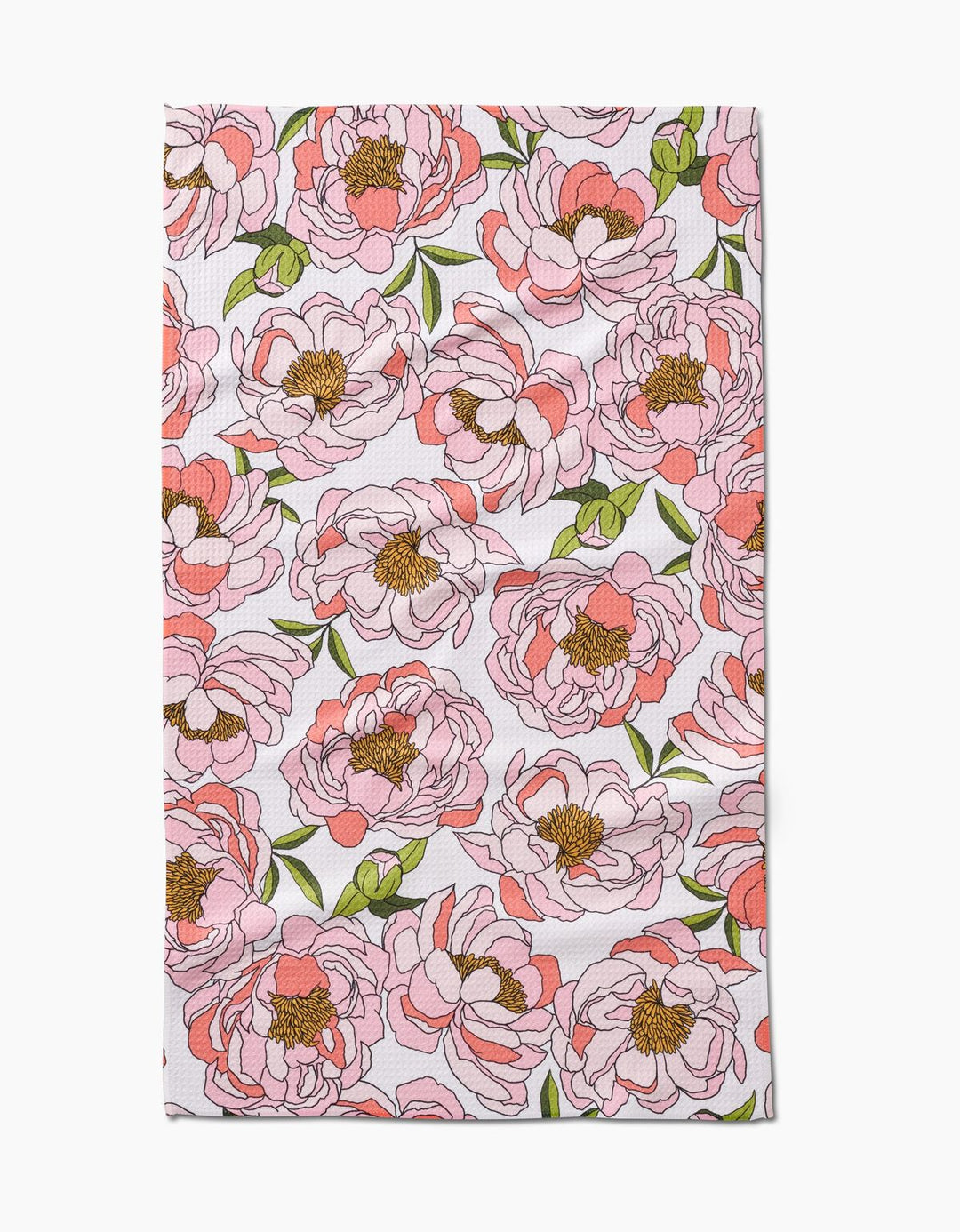 Floral patterned fabric with pink flowers on a white background