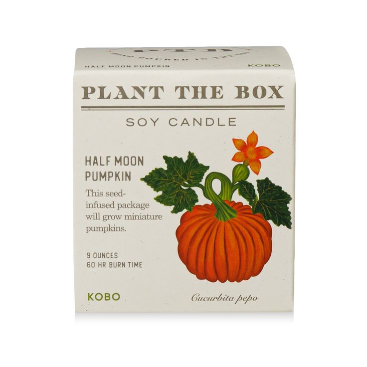 Plantable pumpkin candle box with 'Plant the Box' branding on a white background