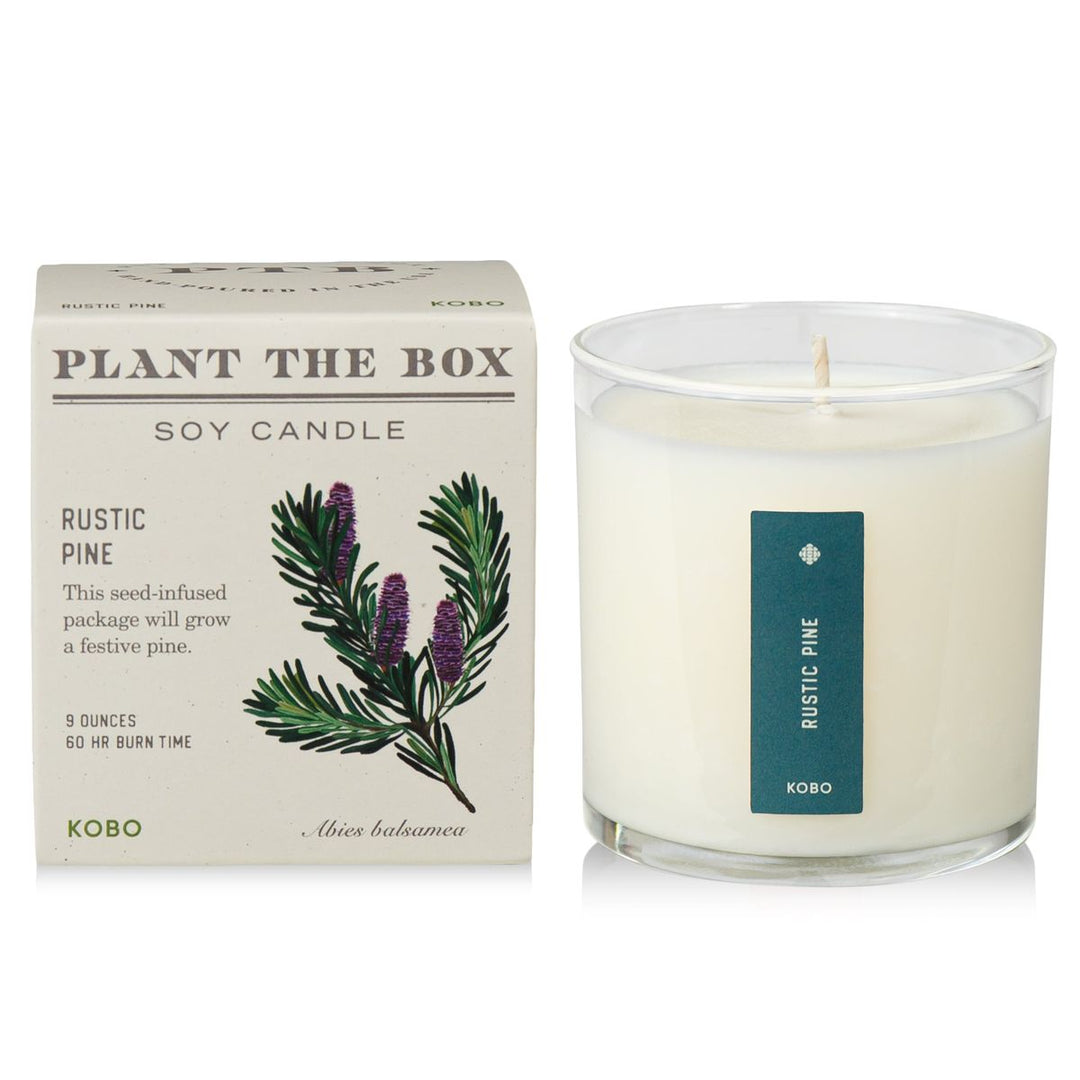 Soy candle with 'Plant The Box' packaging on a white background