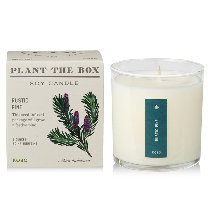 Soy candle with 'Plant The Box' packaging on a white background